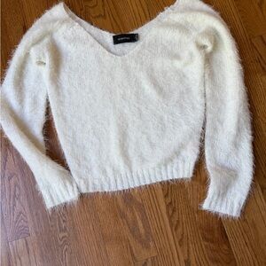 MINKPINK Cream Fuzzy V-Neck Women's Sweater